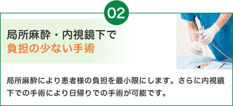 局所麻酔・内視鏡下で負担の少ない手術